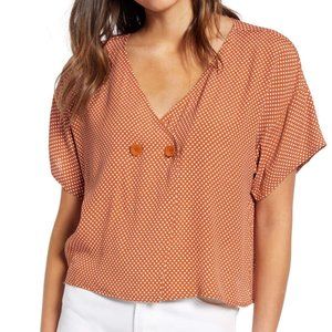 Leith Double Button Blouse in Orange Polka Dot size Small